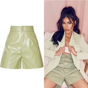 Sage Faux Leather Croc Effect Shorts